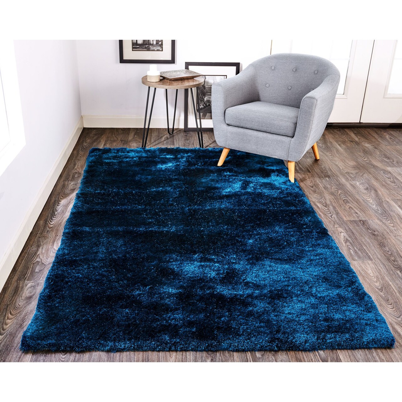 Feizy Home Collection 2' x 3' Blue Solid Rectangular Shag Area Throw Rug